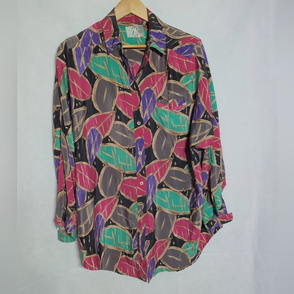 JP Collection 18/20 Vibrant Geometric Leaf Patterned Women's Shirt Vintage - Picture 2 of 5
